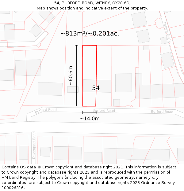 54, BURFORD ROAD, WITNEY, OX28 6DJ: Plot and title map