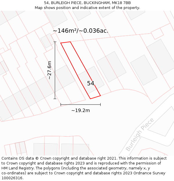 54, BURLEIGH PIECE, BUCKINGHAM, MK18 7BB: Plot and title map