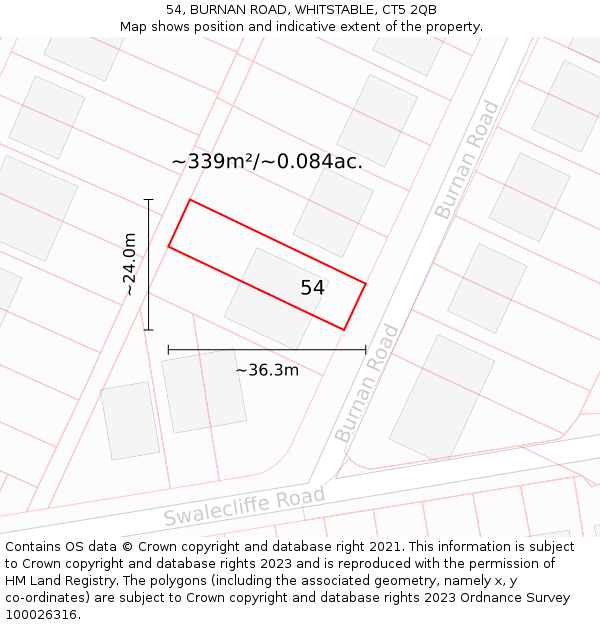 54, BURNAN ROAD, WHITSTABLE, CT5 2QB: Plot and title map
