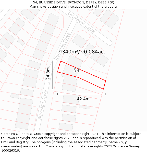 54, BURNSIDE DRIVE, SPONDON, DERBY, DE21 7QQ: Plot and title map