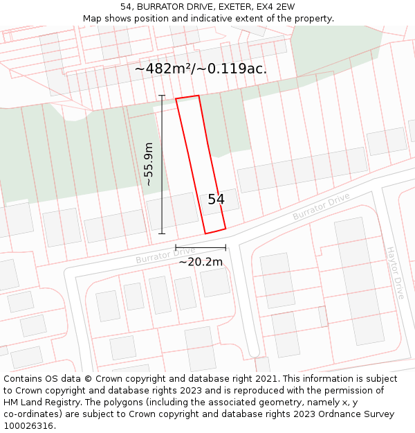 54, BURRATOR DRIVE, EXETER, EX4 2EW: Plot and title map