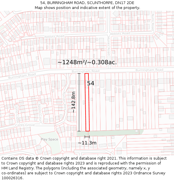 54, BURRINGHAM ROAD, SCUNTHORPE, DN17 2DE: Plot and title map