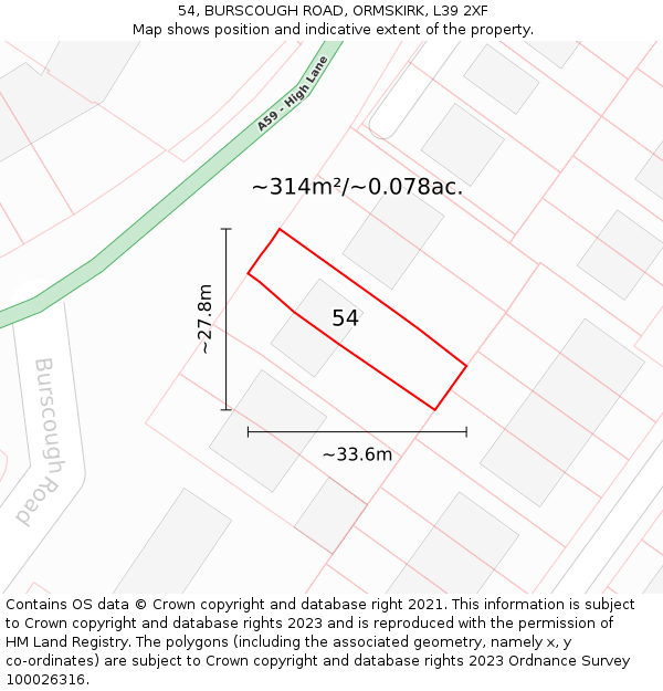 54, BURSCOUGH ROAD, ORMSKIRK, L39 2XF: Plot and title map