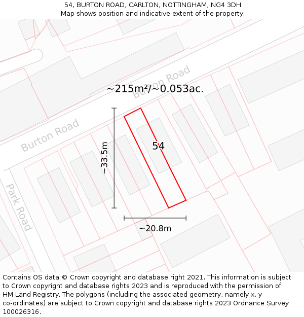 54, BURTON ROAD, CARLTON, NOTTINGHAM, NG4 3DH: Plot and title map