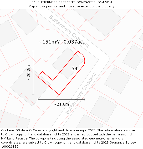 54, BUTTERMERE CRESCENT, DONCASTER, DN4 5DN: Plot and title map