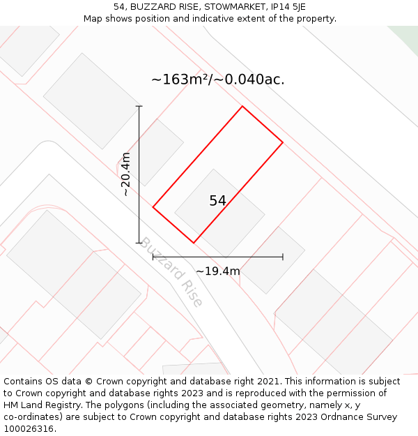 54, BUZZARD RISE, STOWMARKET, IP14 5JE: Plot and title map