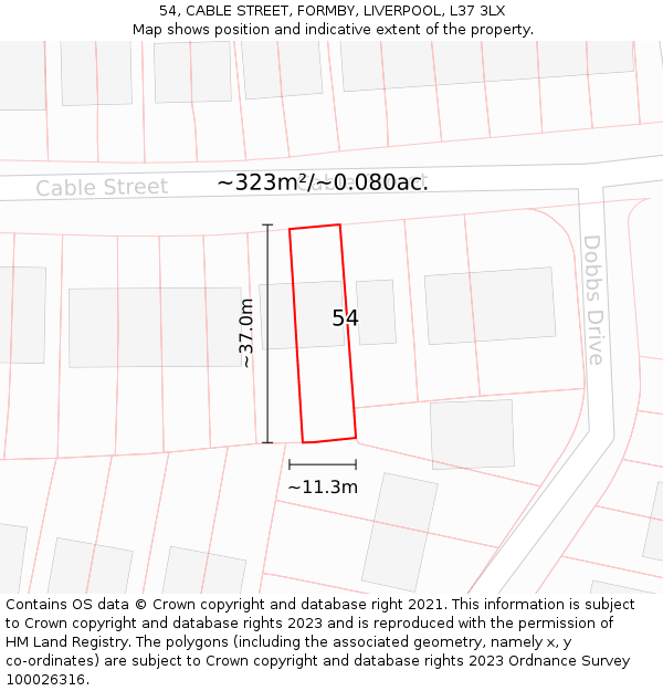 54, CABLE STREET, FORMBY, LIVERPOOL, L37 3LX: Plot and title map