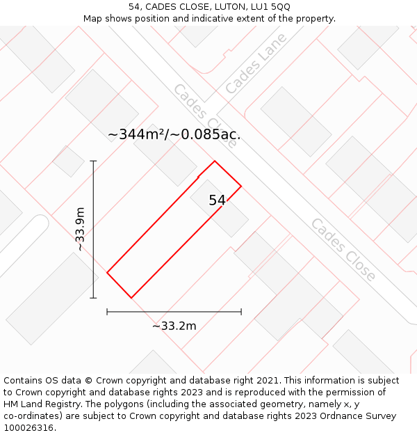 54, CADES CLOSE, LUTON, LU1 5QQ: Plot and title map