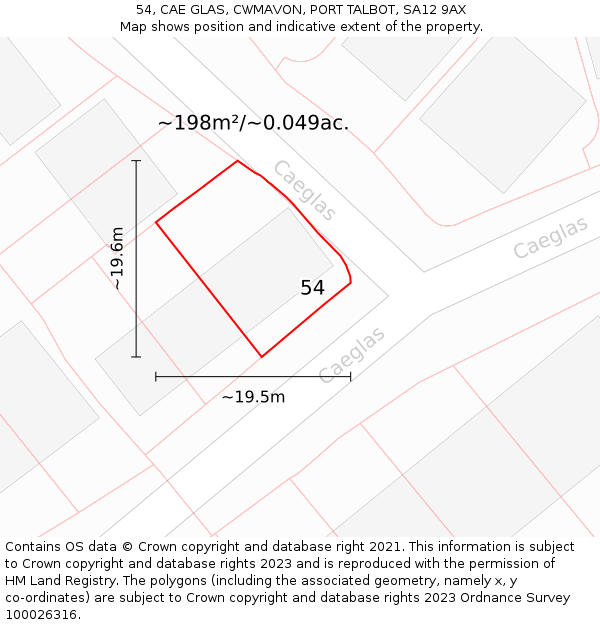 54, CAE GLAS, CWMAVON, PORT TALBOT, SA12 9AX: Plot and title map