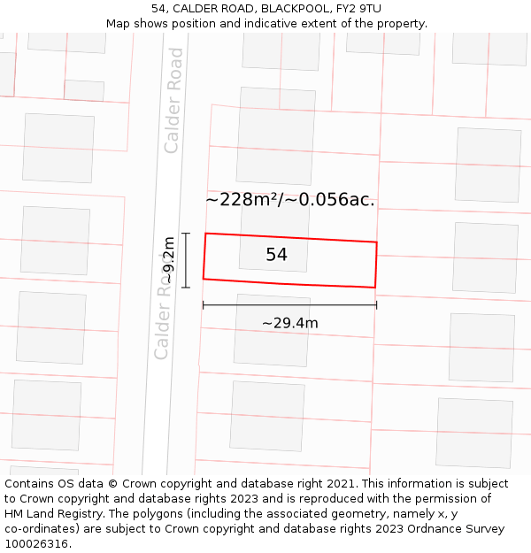 54, CALDER ROAD, BLACKPOOL, FY2 9TU: Plot and title map