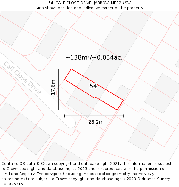 54, CALF CLOSE DRIVE, JARROW, NE32 4SW: Plot and title map