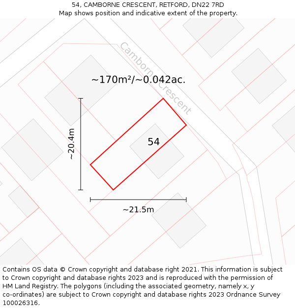 54, CAMBORNE CRESCENT, RETFORD, DN22 7RD: Plot and title map