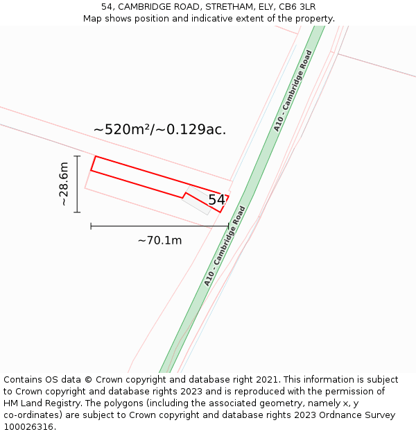 54, CAMBRIDGE ROAD, STRETHAM, ELY, CB6 3LR: Plot and title map