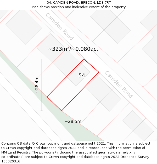54, CAMDEN ROAD, BRECON, LD3 7RT: Plot and title map