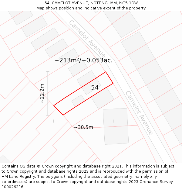 54, CAMELOT AVENUE, NOTTINGHAM, NG5 1DW: Plot and title map