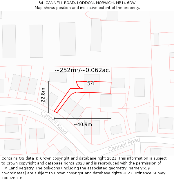54, CANNELL ROAD, LODDON, NORWICH, NR14 6DW: Plot and title map