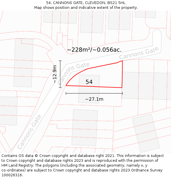 54, CANNONS GATE, CLEVEDON, BS21 5HL: Plot and title map