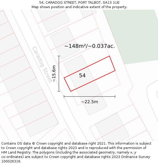 54, CARADOG STREET, PORT TALBOT, SA13 1UE: Plot and title map