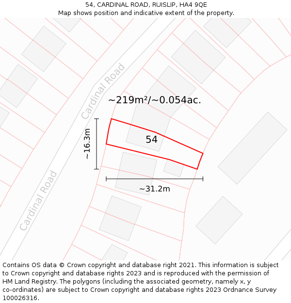 54, CARDINAL ROAD, RUISLIP, HA4 9QE: Plot and title map