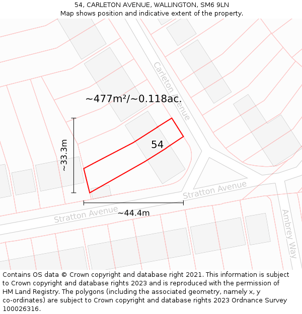 54, CARLETON AVENUE, WALLINGTON, SM6 9LN: Plot and title map