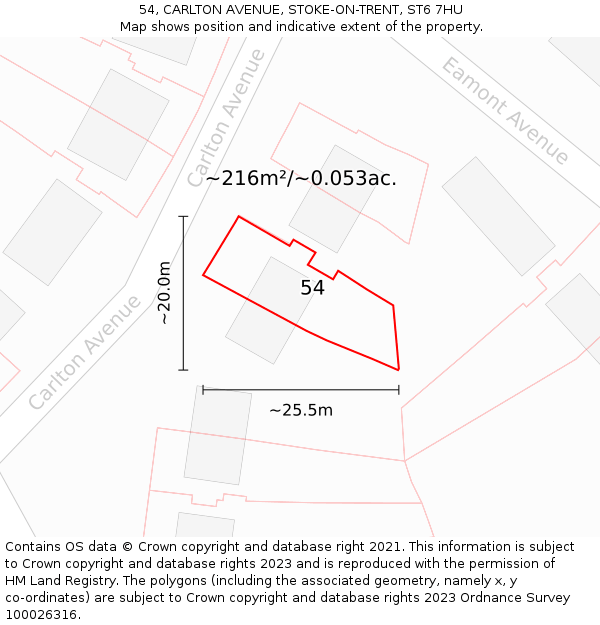 54, CARLTON AVENUE, STOKE-ON-TRENT, ST6 7HU: Plot and title map