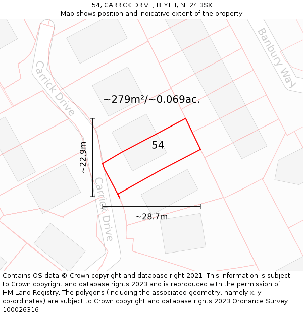 54, CARRICK DRIVE, BLYTH, NE24 3SX: Plot and title map