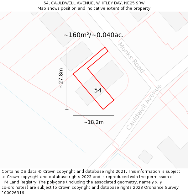 54, CAULDWELL AVENUE, WHITLEY BAY, NE25 9RW: Plot and title map