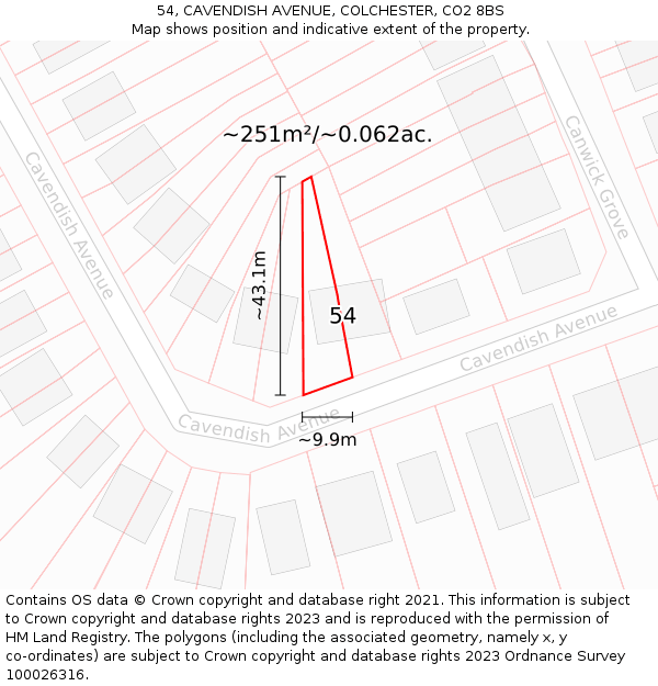 54, CAVENDISH AVENUE, COLCHESTER, CO2 8BS: Plot and title map
