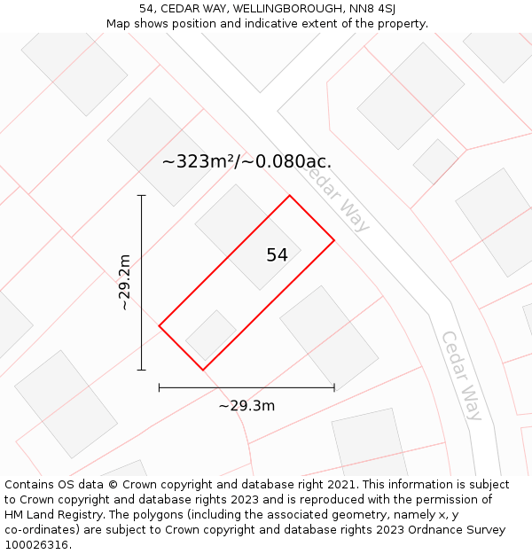 54, CEDAR WAY, WELLINGBOROUGH, NN8 4SJ: Plot and title map
