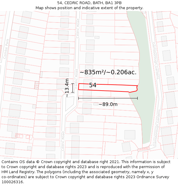 54, CEDRIC ROAD, BATH, BA1 3PB: Plot and title map