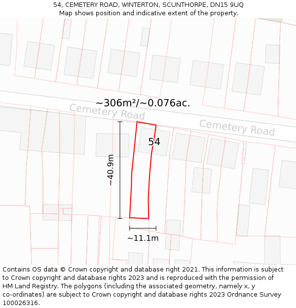 54, CEMETERY ROAD, WINTERTON, SCUNTHORPE, DN15 9UQ: Plot and title map