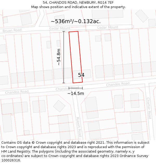 54, CHANDOS ROAD, NEWBURY, RG14 7EF: Plot and title map