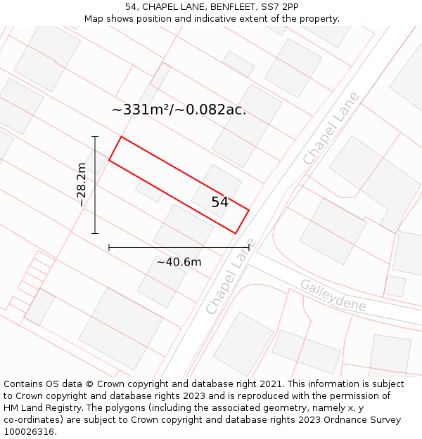54, CHAPEL LANE, BENFLEET, SS7 2PP: Plot and title map