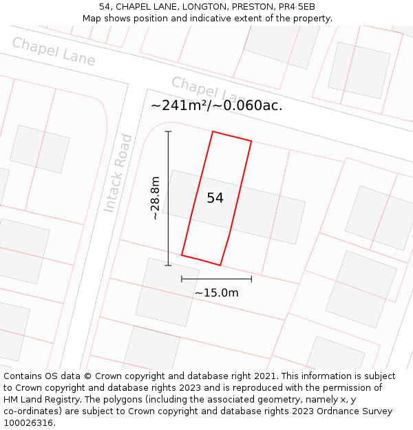 54, CHAPEL LANE, LONGTON, PRESTON, PR4 5EB: Plot and title map