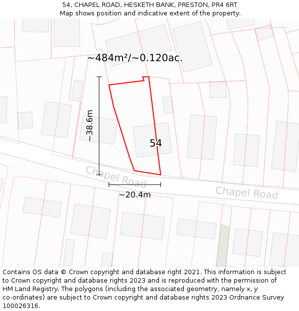 54, CHAPEL ROAD, HESKETH BANK, PRESTON, PR4 6RT: Plot and title map