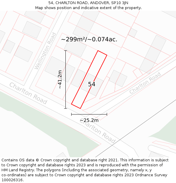 54, CHARLTON ROAD, ANDOVER, SP10 3JN: Plot and title map