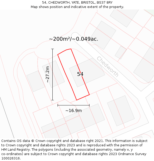 54, CHEDWORTH, YATE, BRISTOL, BS37 8RY: Plot and title map