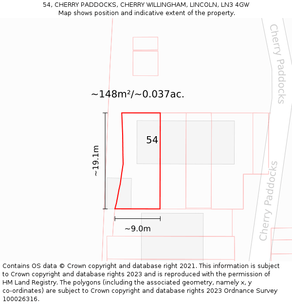 54, CHERRY PADDOCKS, CHERRY WILLINGHAM, LINCOLN, LN3 4GW: Plot and title map