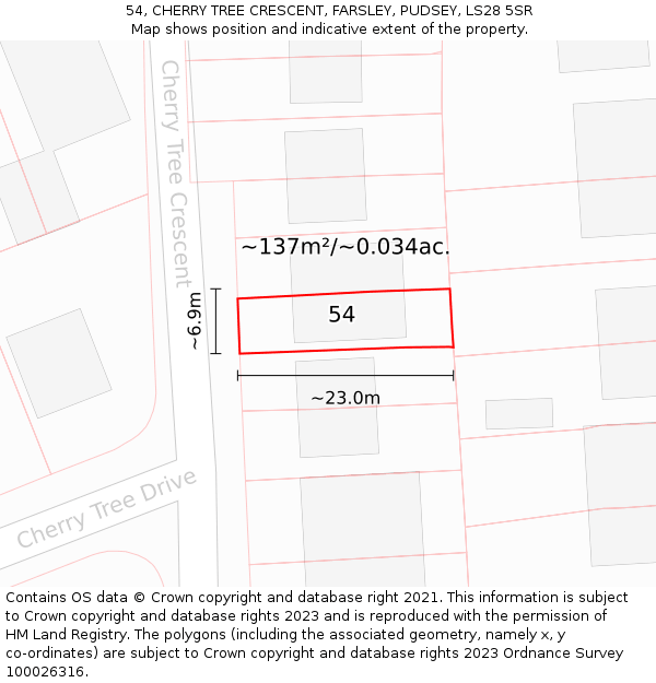 54, CHERRY TREE CRESCENT, FARSLEY, PUDSEY, LS28 5SR: Plot and title map