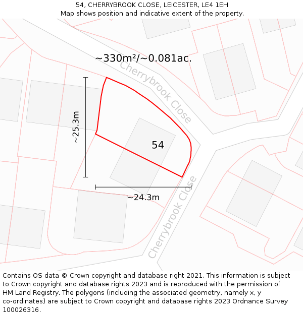 54, CHERRYBROOK CLOSE, LEICESTER, LE4 1EH: Plot and title map