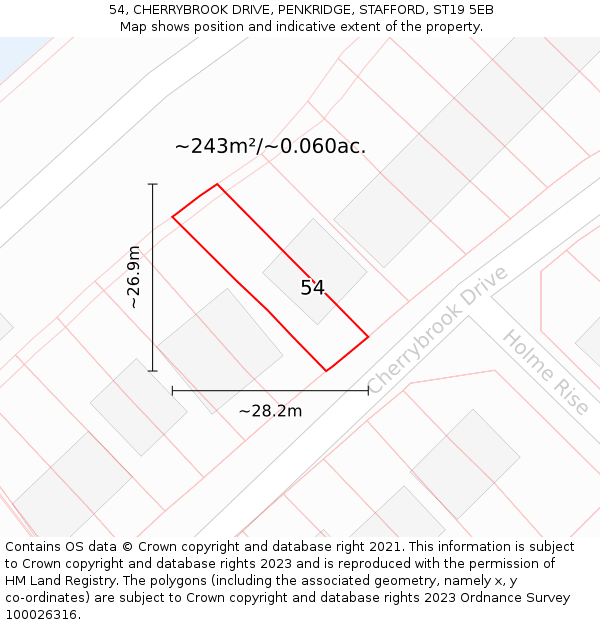 54, CHERRYBROOK DRIVE, PENKRIDGE, STAFFORD, ST19 5EB: Plot and title map