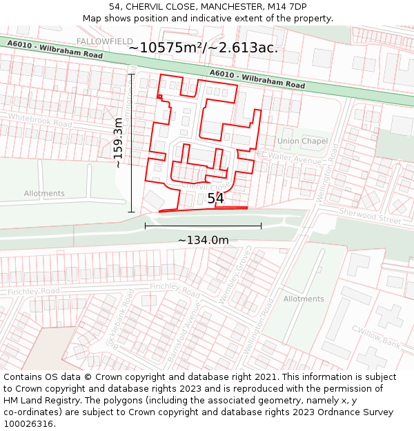 54, CHERVIL CLOSE, MANCHESTER, M14 7DP: Plot and title map