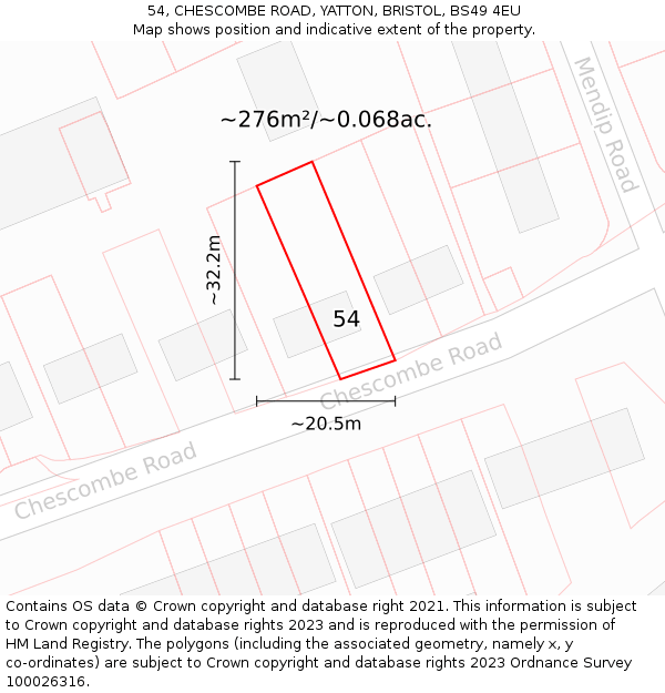 54, CHESCOMBE ROAD, YATTON, BRISTOL, BS49 4EU: Plot and title map