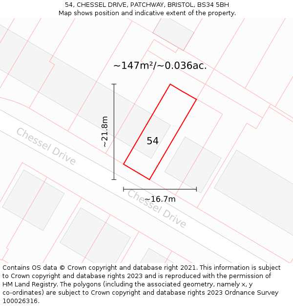 54, CHESSEL DRIVE, PATCHWAY, BRISTOL, BS34 5BH: Plot and title map