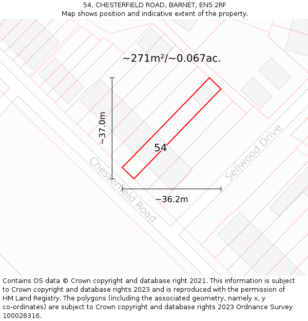 54, CHESTERFIELD ROAD, BARNET, EN5 2RF: Plot and title map