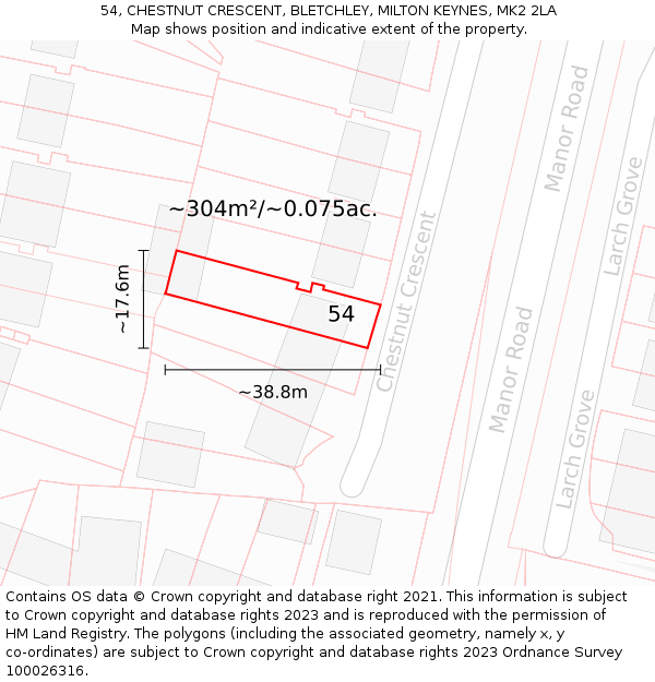 54, CHESTNUT CRESCENT, BLETCHLEY, MILTON KEYNES, MK2 2LA: Plot and title map