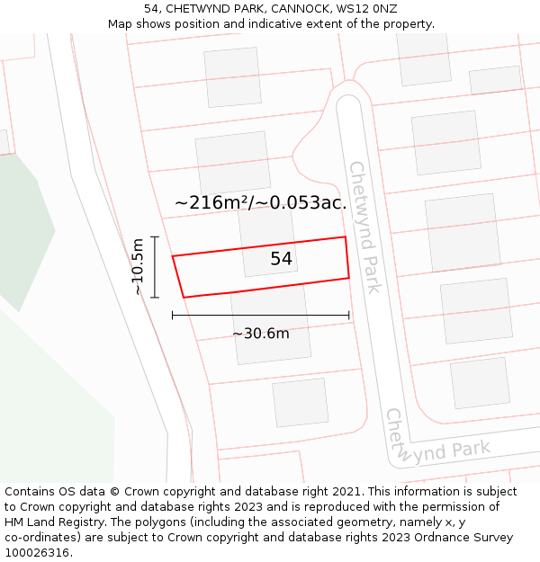 54, CHETWYND PARK, CANNOCK, WS12 0NZ: Plot and title map