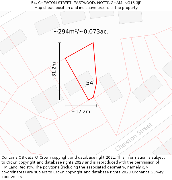 54, CHEWTON STREET, EASTWOOD, NOTTINGHAM, NG16 3JP: Plot and title map