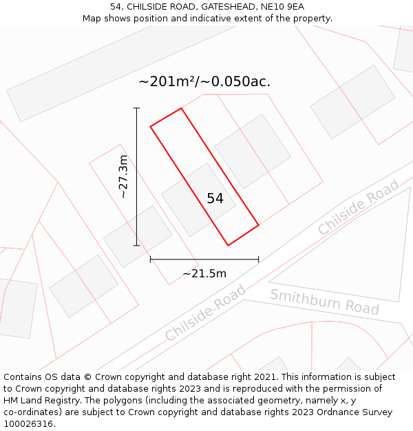 54, CHILSIDE ROAD, GATESHEAD, NE10 9EA: Plot and title map