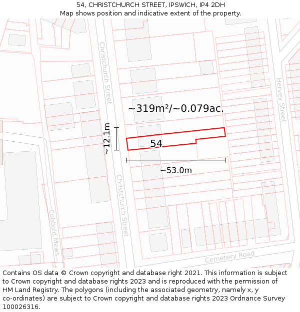 54, CHRISTCHURCH STREET, IPSWICH, IP4 2DH: Plot and title map